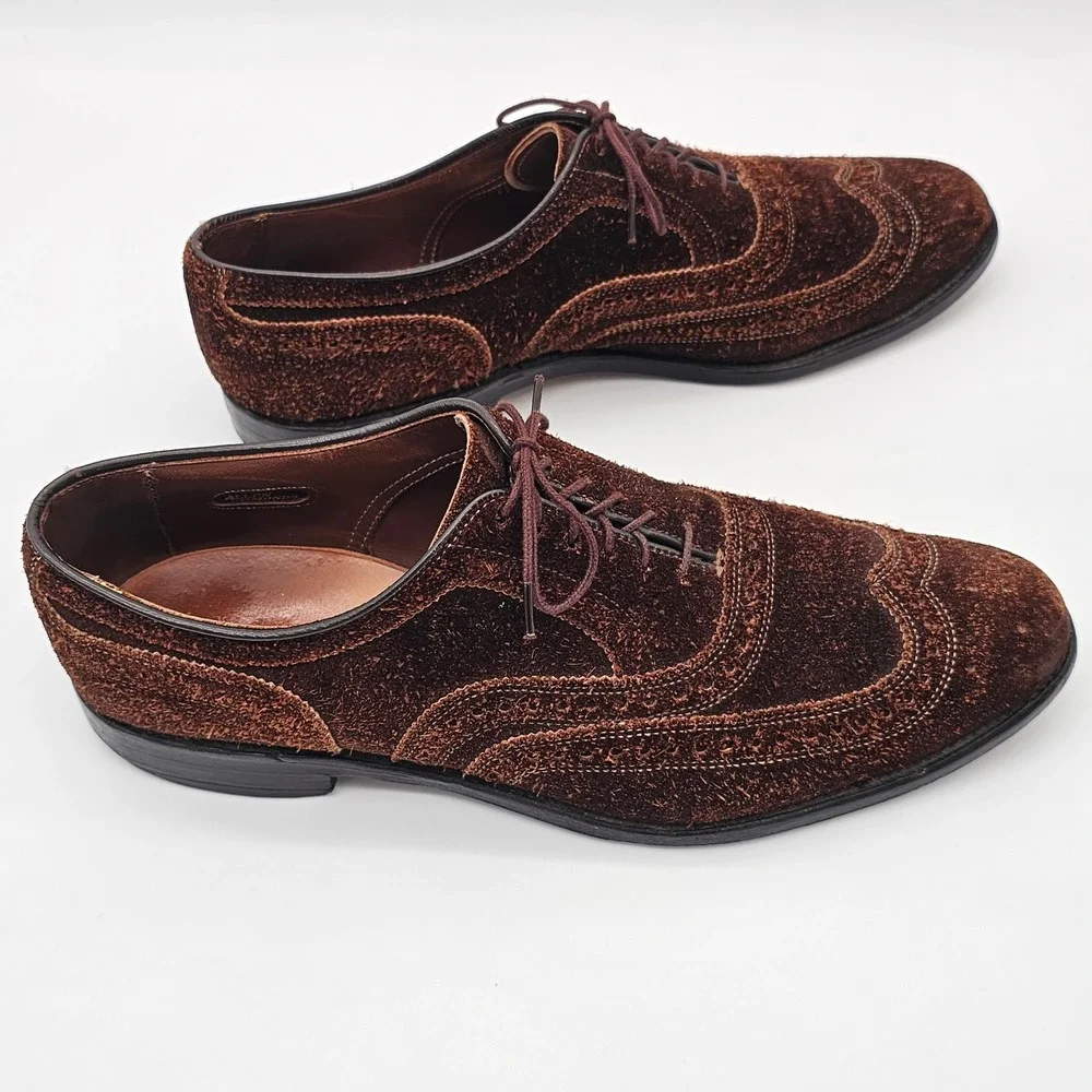 Allen Edmonds McAllister Wingtip Shoes Mens 10 B Brown Suede Brogue Handmade USA